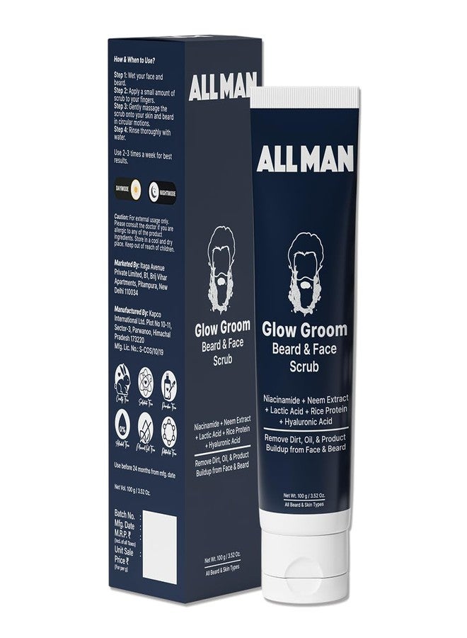 Allman ALL MAN Glow Groom Beard & Face Scrub for Deep Clean Beard Scalp, Reduces Oil, Prevents Acne with Niacinamide & Neem Extract | Pack of 2 | 200g - Image 2