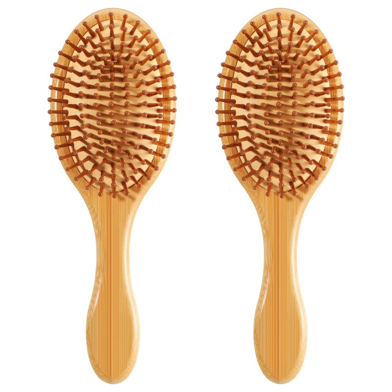Sibba 2 Pcs Bamboo Hair Brush with Bamboo Bristles Natural Wooden Scalp Massage Brush Detangling Paddle Hairbrush for Women Men Wooden Brushes for Dry Curly Thick Thin and Straight Hairs Hair Growth - Image 3
