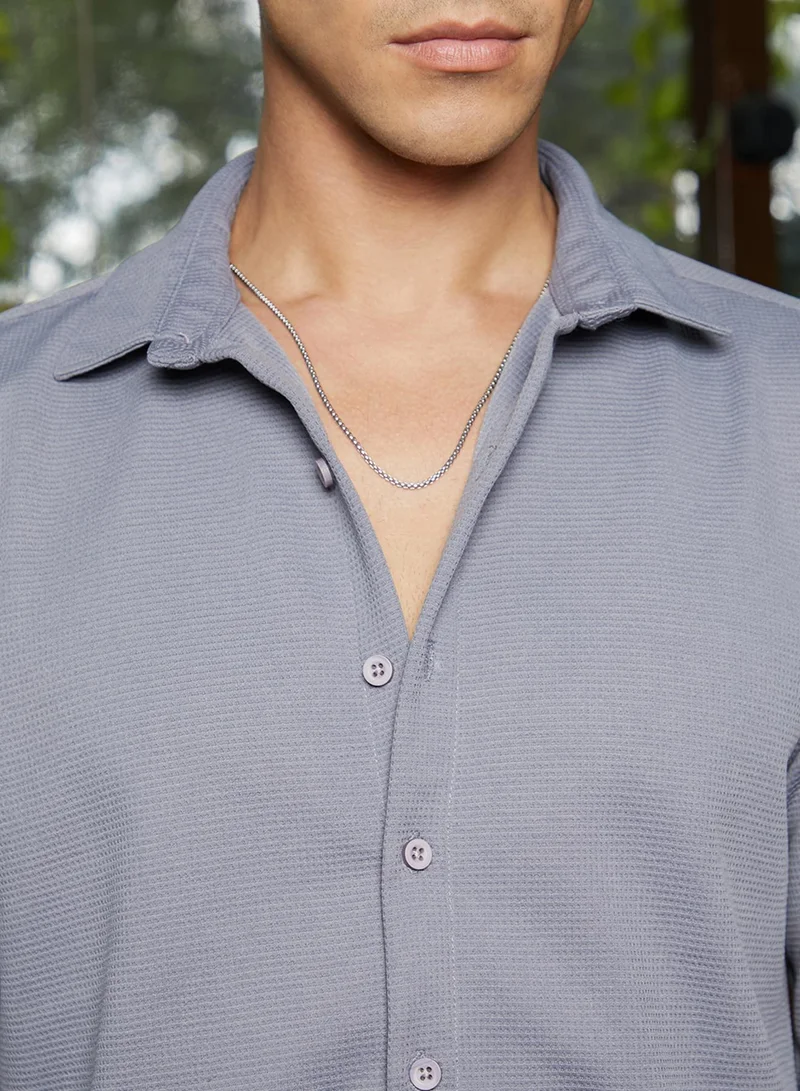 كامبوس سوترا Men's Coin Grey Waffle-Textured Shirt