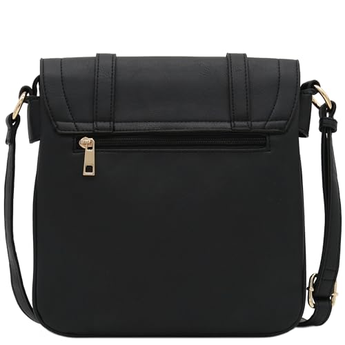 ALYSSA Double Compartment Large Flapover Crossbody Bag (Black) - Image 3