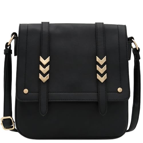 ALYSSA Double Compartment Large Flapover Crossbody Bag (Black) - Image 1