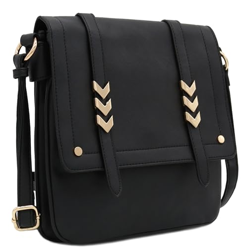 ALYSSA Double Compartment Large Flapover Crossbody Bag (Black) - Image 2