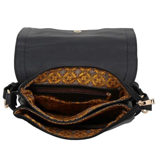 ALYSSA Double Compartment Large Flapover Crossbody Bag (Black) - Image 5