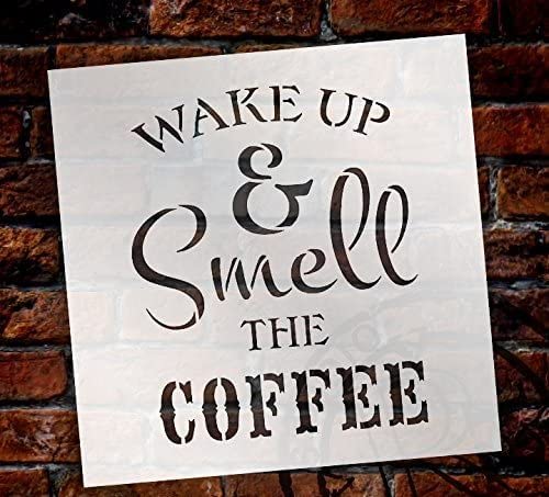 ivana's Ivana's Wake Up and Smell The Coffee Stencil | for Painting Rustic Wood Sign -Reusable Mylar Template | Use for Crafting DIY Farmhouse or Country Home Decor - Kitchen Coffee Bar - (6" x 6") - Image 2