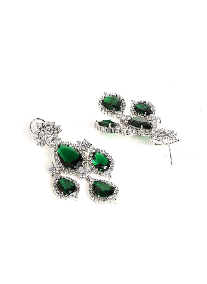 برياسي American Diamond-Stone Studded Teardrop Shaped Drop Earrings