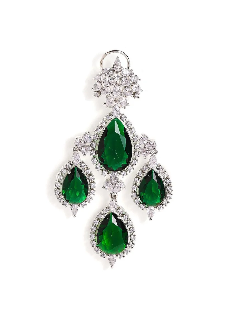 برياسي American Diamond-Stone Studded Teardrop Shaped Drop Earrings
