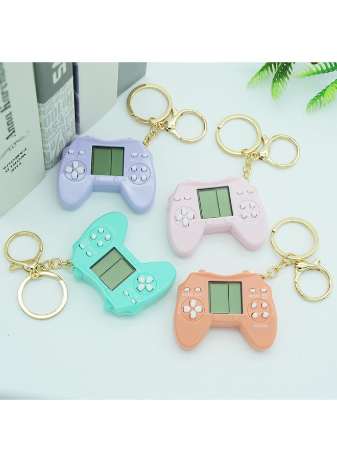 Handheld Mini Video Game Machine Tetris Nostalgic Creative Decompression Keychain Hanging Toys Small Gifts-Color:Black + Keychain