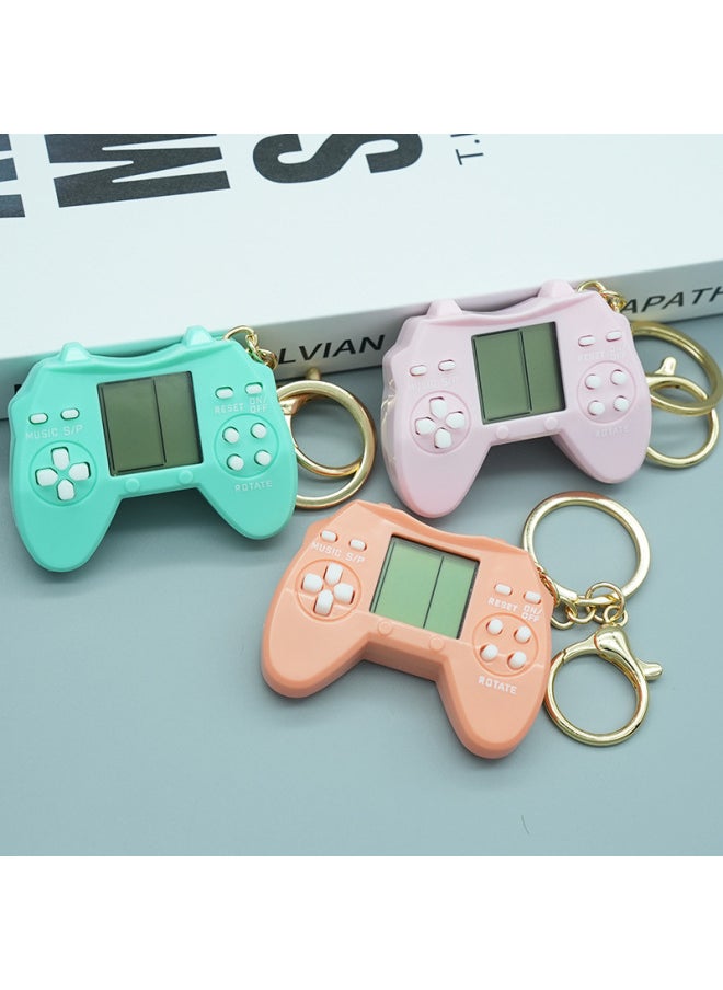 Handheld Mini Video Game Machine Tetris Nostalgic Creative Decompression Keychain Hanging Toys Small Gifts-Color:Black + Keychain