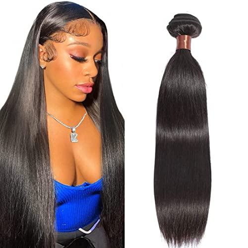 Angie Queen Straight Human Hair One Bundle 16 Inch 100% Unprocessed 12A Brazilian Virgin Weave Bundles Raw Remy Hair Bundles Double Weft Hair Extensions Natural Black Color for Black Women - Image 1
