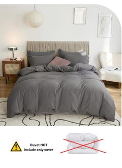 LUNA Home Queen Size 6 Pieces Bedding Set, Washable Cotton Dark Gray.  - Image 5