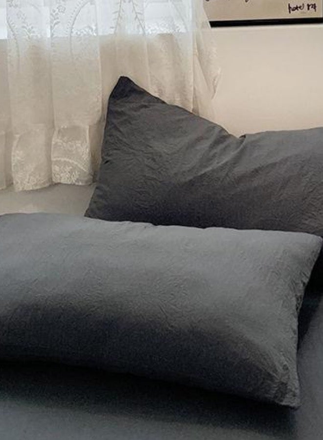 LUNA Home Queen Size 6 Pieces Bedding Set, Washable Cotton Dark Gray. - Image 3