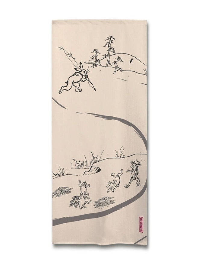 COTONOHA Choju Giga Noren Curtain | Made in Japan | Ichimatsu Lace Fabric | Traditional Japanese Room Divider | 33.5 x 59 in (85 x 150 cm) - Image 1