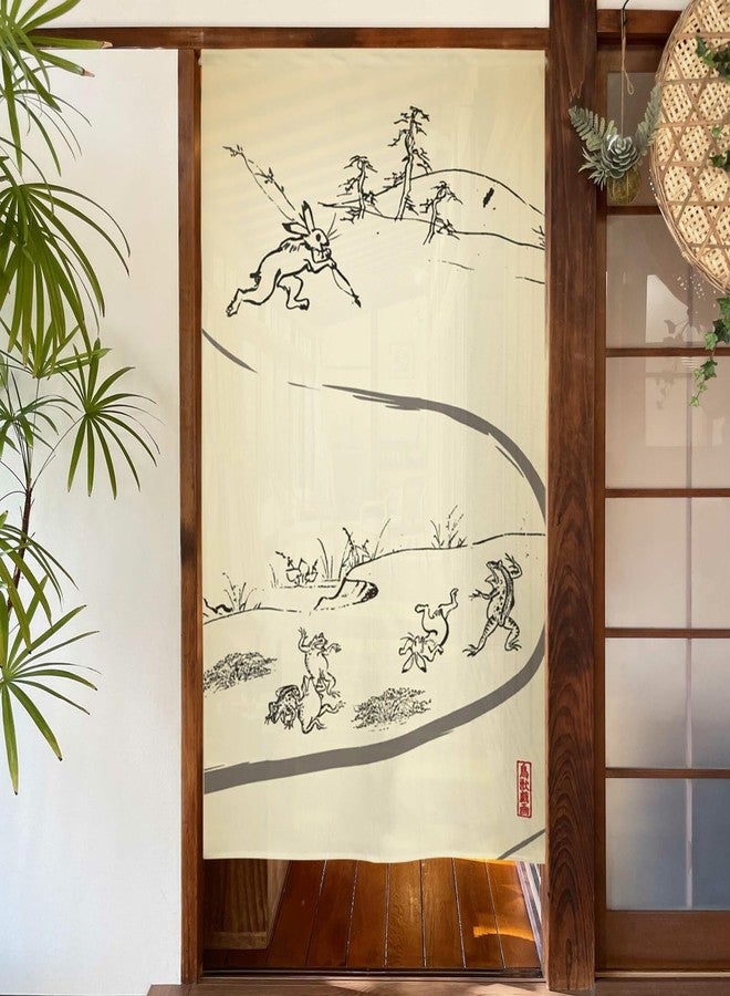 COTONOHA Choju Giga Noren Curtain | Made in Japan | Ichimatsu Lace Fabric | Traditional Japanese Room Divider | 33.5 x 59 in (85 x 150 cm) - Image 3