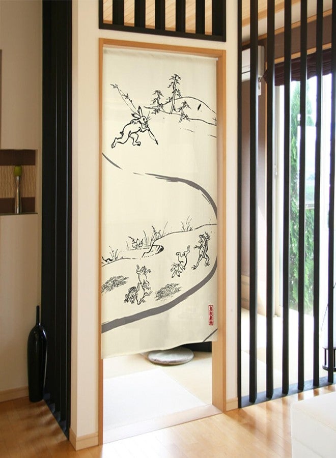COTONOHA Choju Giga Noren Curtain | Made in Japan | Ichimatsu Lace Fabric | Traditional Japanese Room Divider | 33.5 x 59 in (85 x 150 cm) - Image 5