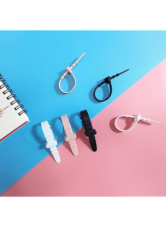 إيروريكس أربطة بلاستيكية قابلة لإعادة الاستخدام من السيليكون مقاس 4.5 بوصة × 0.4 بوصة، 20 قطعة، أبيض وأسود ووردي وأرجواني وأزرق - Image 5