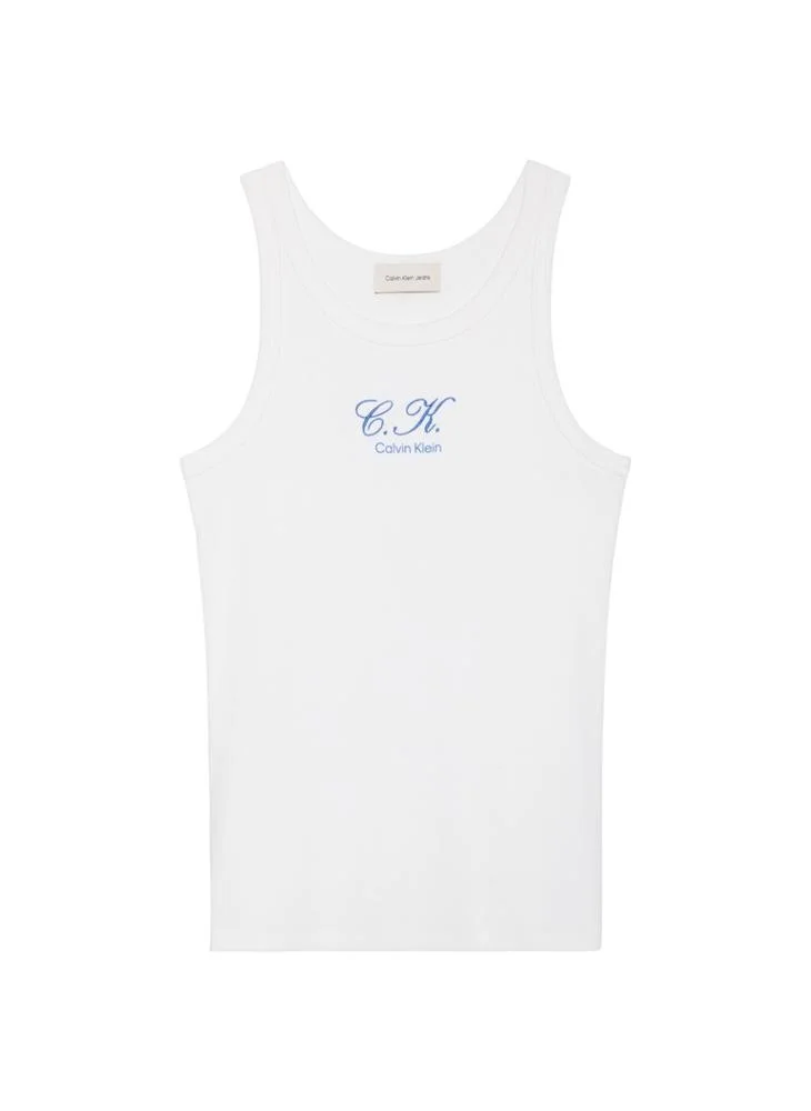 Calvin Klein Jeans  Embroidered CK Logo Rib Tank Top for Women | Best Price UAE