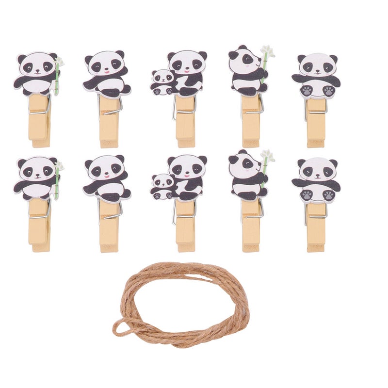 100 pcs Leaf Panda Clip Lovely Paper Photo Holder Cartoon Picture Clips for Home Bedroom with Rope - Image 2