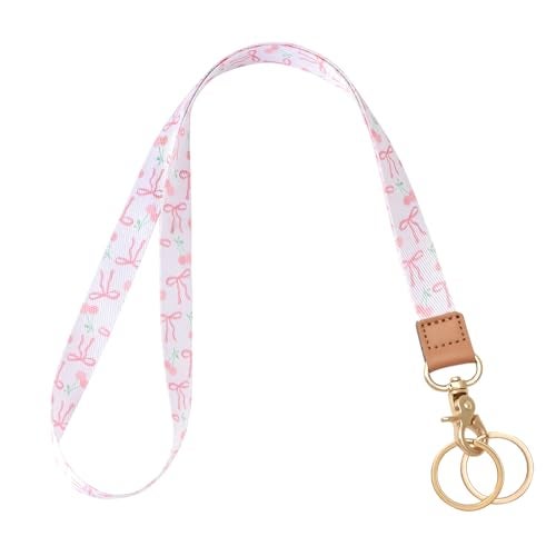 Knagsfa Lanyards for Keys, Neck Lanyards for ID Badges with Metal Hook, Cute Keychain Lanyard for Women, Bow Cherry - Image 1
