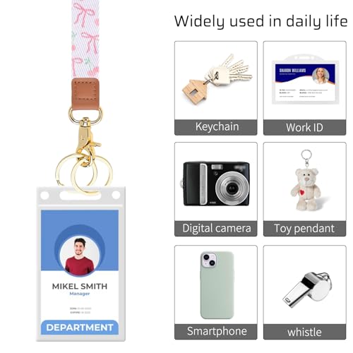 Knagsfa Lanyards for Keys, Neck Lanyards for ID Badges with Metal Hook, Cute Keychain Lanyard for Women, Bow Cherry - Image 3