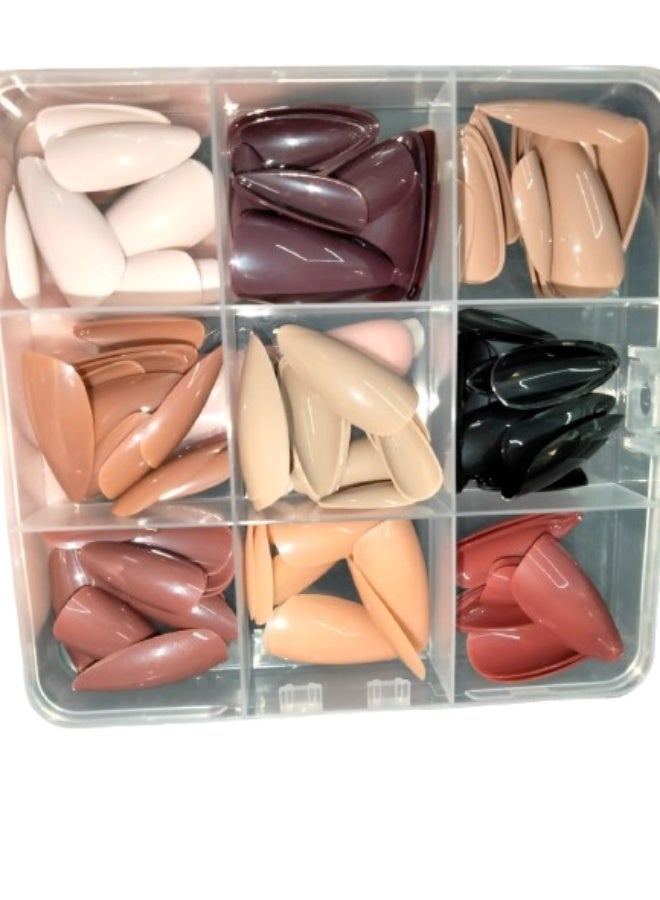 Glossy Press On Nails, 9 Colors Coffin Fake Nails Full Cover Short Nail Oval Shape False Nails Artificial Fingernails for Women Girls(Glossy) - Image 1