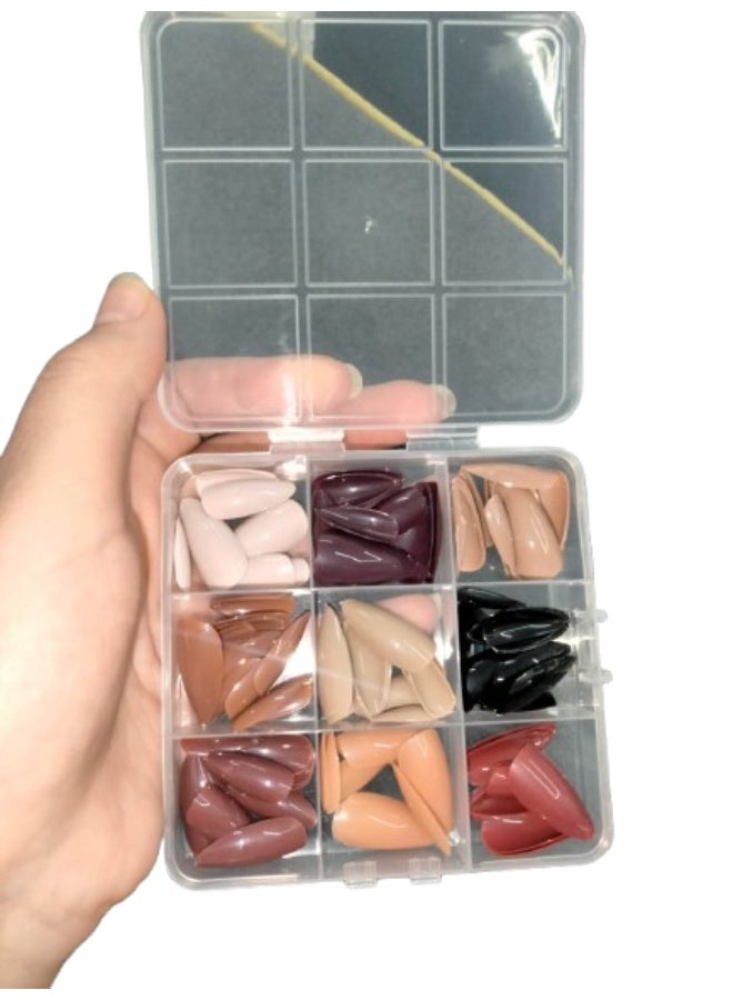 Glossy Press On Nails, 9 Colors Coffin Fake Nails Full Cover Short Nail Oval Shape False Nails Artificial Fingernails for Women Girls(Glossy) - Image 2