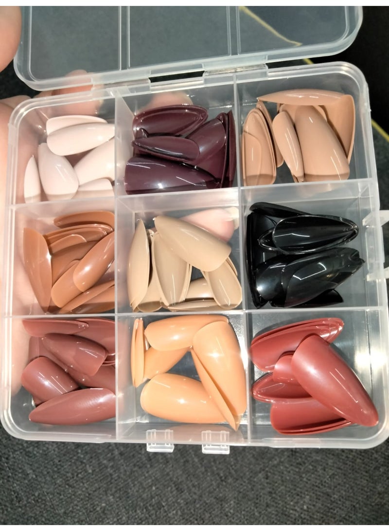 Glossy Press On Nails, 9 Colors Coffin Fake Nails Full Cover Short Nail Oval Shape False Nails Artificial Fingernails for Women Girls(Glossy) - Image 3