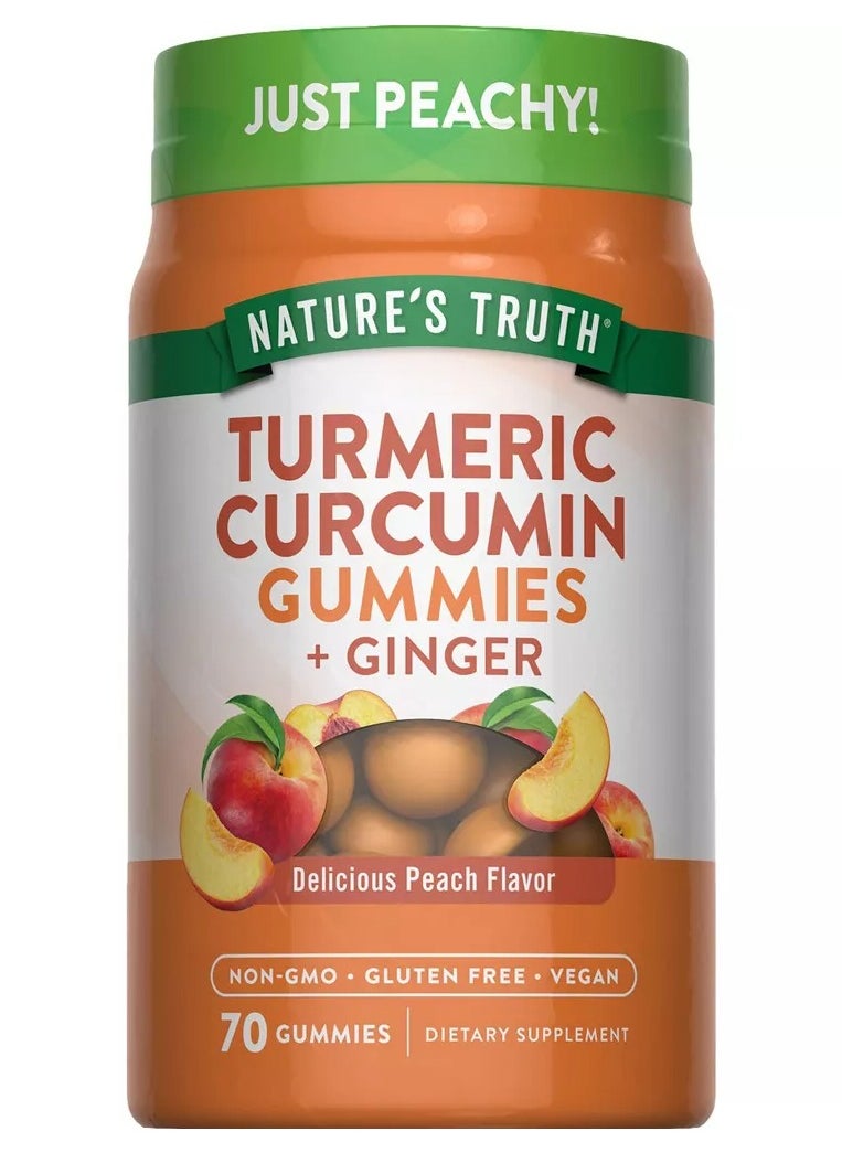 Nature's Truth Nature's Truth, Turmeric & Curcumin + Ginger, Natural Peach Flavor, 70 Vegan Gummies  - Image 1