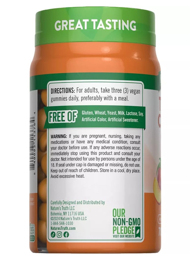Nature's Truth Nature's Truth, Turmeric & Curcumin + Ginger, Natural Peach Flavor, 70 Vegan Gummies  - Image 2