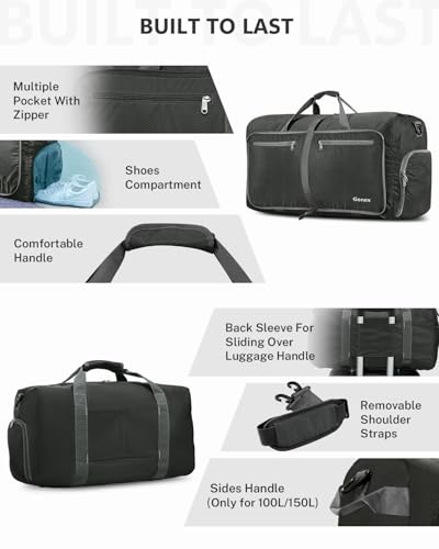 Gonex 80L Packable Travel Duffle Bag Foldable Duffel Bags for Luggage Gym Sports Camping Travelling Cycling Storage Shopping Water & Tear Resistant Gray - Image 5