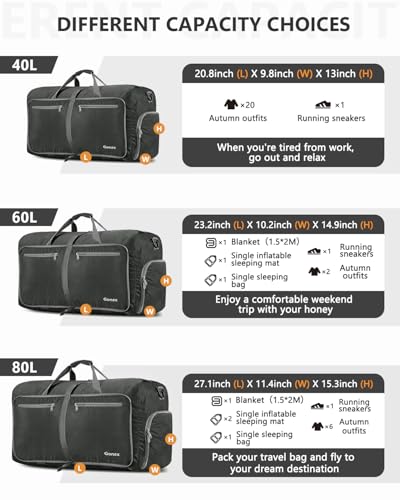 Gonex 80L Packable Travel Duffle Bag Foldable Duffel Bags for Luggage Gym Sports Camping Travelling Cycling Storage Shopping Water & Tear Resistant Gray - Image 3