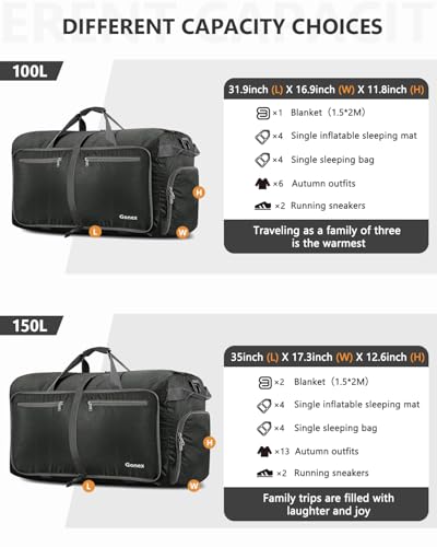 Gonex 80L Packable Travel Duffle Bag Foldable Duffel Bags for Luggage Gym Sports Camping Travelling Cycling Storage Shopping Water & Tear Resistant Gray - Image 4