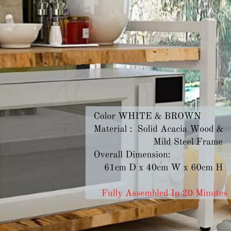 Ventuos Ventuos 2 Tier Retractable Microwave Stand Countertop Extendable Microwave Oven Rack Mild Steel and Solid Acacia Wood Microwave Shelf Countertop White  - Image 5