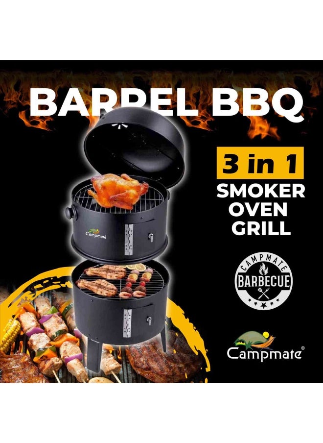 Campmate - Campmate Portable Barrel Bbq Grill 3 In 1 Smoker - Oven - Grill With Thermometer Cm-6999 - Image 1
