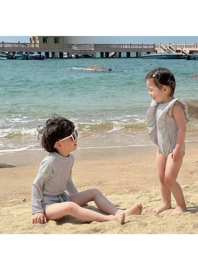 إسكدنيا ملابس سباحة كورية للأطفال للأولاد والبنات، ملابس سباحة مخططة سريعة الجفاف، ملابس سباحة مخططة بأكمام طويلة، ملابس سباحة كاجوال على الطراز الغربي - اللون: صبي، المقاس: 140 - Image 5