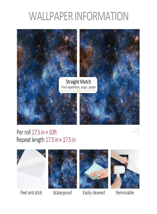 ReWallpaper ورق جدران ReWallpaper بتصميم الفضاء العميق، سهل اللصق والإزالة، ورق جدران أزرق داكن بنقشة المجرة، مناسب لغرف النوم، ورق جدران لاصق قابل للإزالة بنقشة سماء كونية مرصعة بالنجوم، ورق جدران لاصق للخزائن والأرفف والجدران، مقاس 17.5 بوصة × 10 أقدام - Image 5