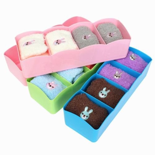 JERN JERN Set of 4 Multi Function Desktop Storage Box Drawer with 4 Grids Storage Box Underwear Socks Bra Ties Organizer  - Image 1