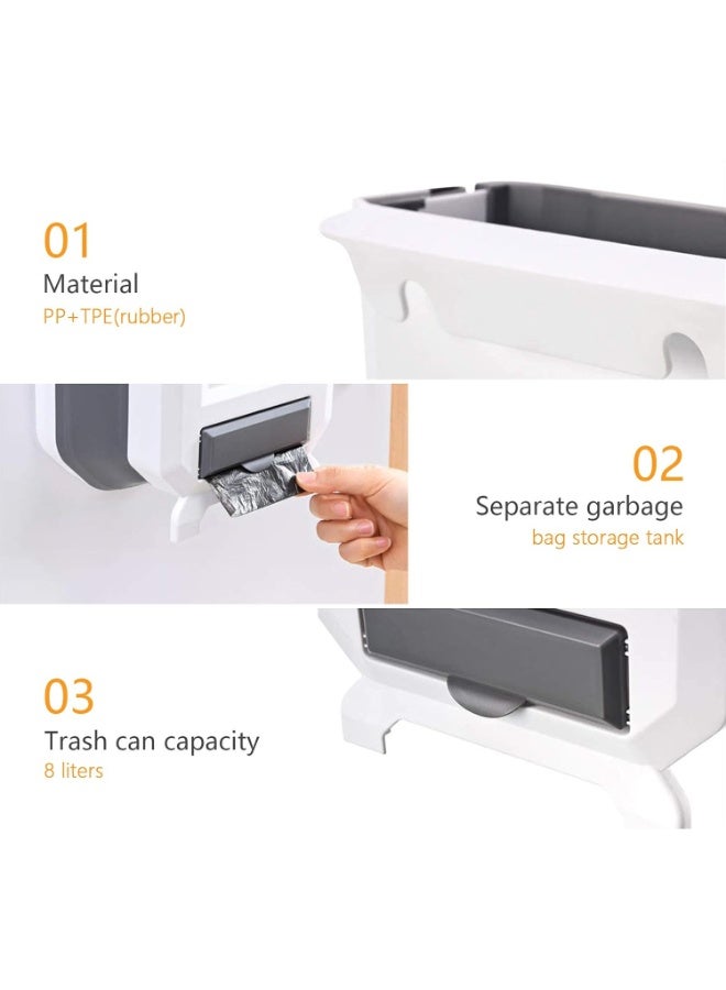 7.5L Foldable Plastic Wall-Mounted Cabinet Door Bin - White by Huabinio, Opens with Rubber Top - Image 2