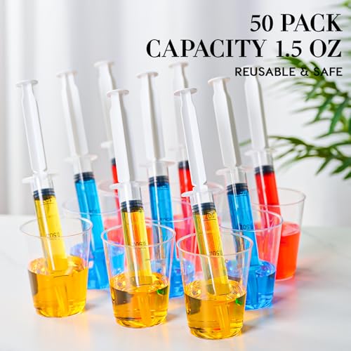 FOCUSLINE 50 Pack Jelly Shot Syringes, 1.5 OZ Capacity Plastic Shot Glasses, Durable Jelly Shot Syringes with Lid, Perfect for Halloween, Thanksgiving, Christmas - Image 3