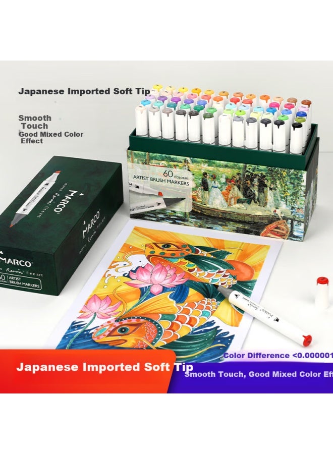 Marco Renoah Series Imported Sponge Soft-tip Markers, 6th Generation, 120 Colors, Art Design, Student Professional Drawing Set, Dual-tip Alcohol Ink, Gift Box Set, Back-to Gift - Image 2