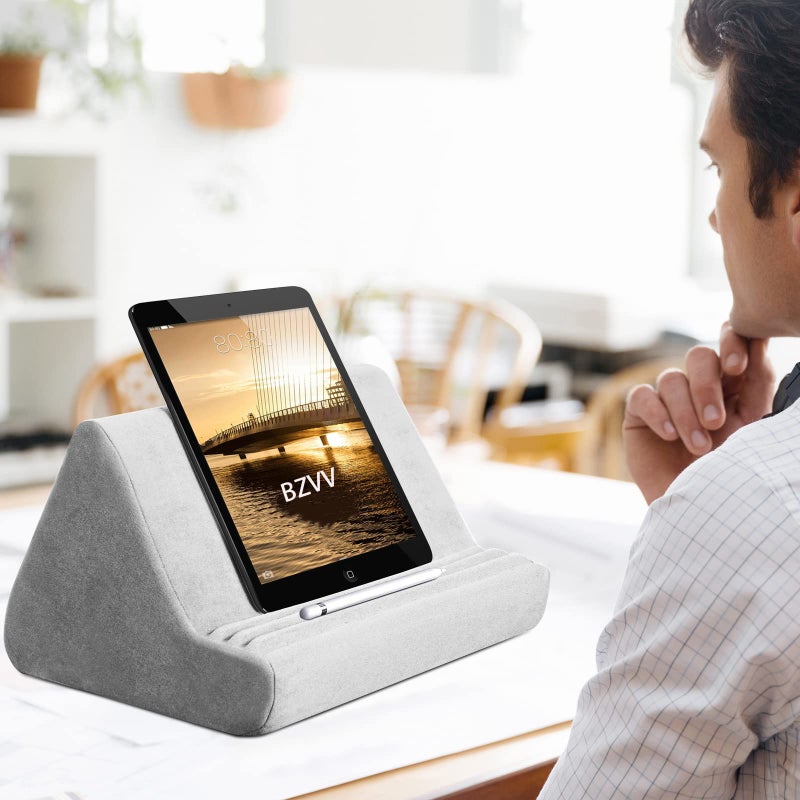 BZVV Soft Tablet Stand Pillow with Pocket,Adjustable 3 Viewing Angle,Lazy Holder for Bed Sofa,Compatible with iPads Tablets eReaders Smartphones Books Magazines - Image 2