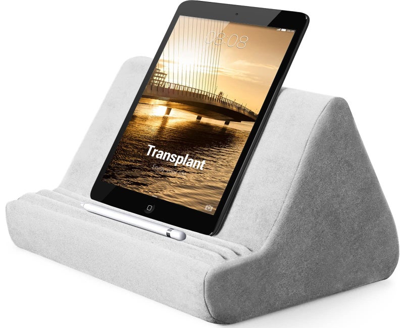 BZVV Soft Tablet Stand Pillow with Pocket,Adjustable 3 Viewing Angle,Lazy Holder for Bed Sofa,Compatible with iPads Tablets eReaders Smartphones Books Magazines - Image 1
