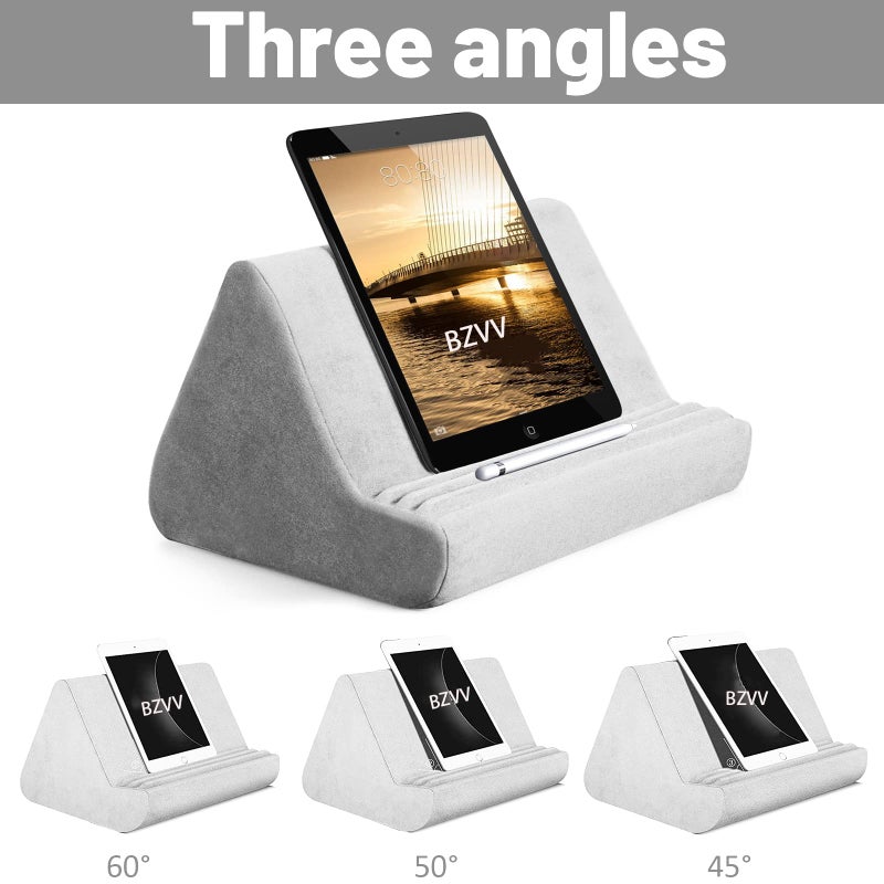 BZVV Soft Tablet Stand Pillow with Pocket,Adjustable 3 Viewing Angle,Lazy Holder for Bed Sofa,Compatible with iPads Tablets eReaders Smartphones Books Magazines - Image 3