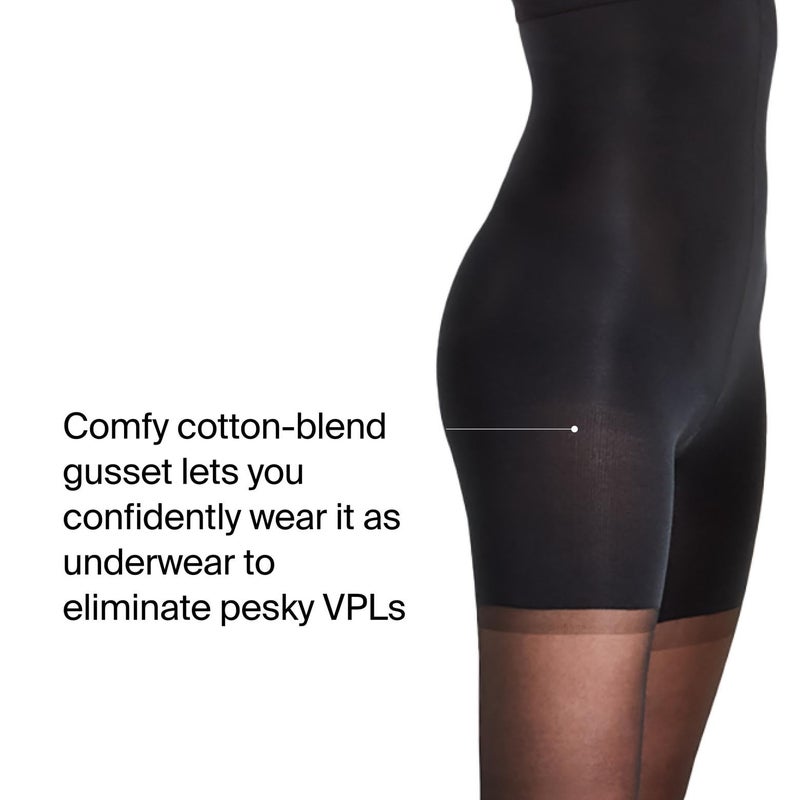 SPANXshape High-Waisted Mid-Thigh Sheers - Comfortable Tummy Control Shapewear - Sheer Pantyhose - No Visible Panty Lines - Black - Size D - Image 4