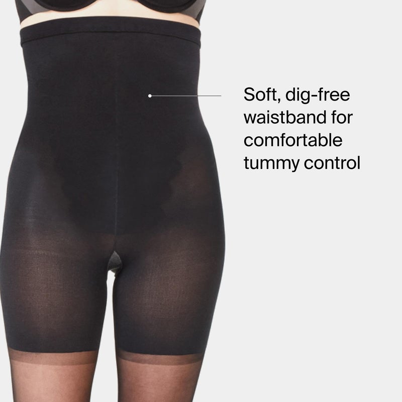 SPANXshape High-Waisted Mid-Thigh Sheers - Comfortable Tummy Control Shapewear - Sheer Pantyhose - No Visible Panty Lines - Black - Size D - Image 3