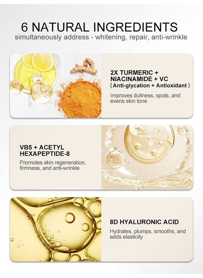 2x Turmeric Brightening And Rejuvenating Serum For Skin Brightening, Anti-Wrinkle And Anti-Aging | 2x Turmeric, 8D Hyaluronic Acid, Vitamin C, Niacinamide, Vitamin B5, Acetyl Hexapeptide-8