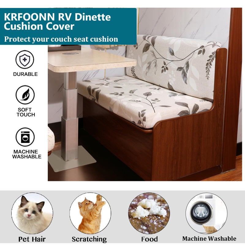 KRFOONN RV Dinette Cushion Covers Stretch Camper Cushions Cover Replacement Couch Cushion Slipcovers Washable Loveseat Slipcovers for Travel Trailer Couch Includes 2 Backrest Cover & 2 Bench Cover, 02 - Image 5