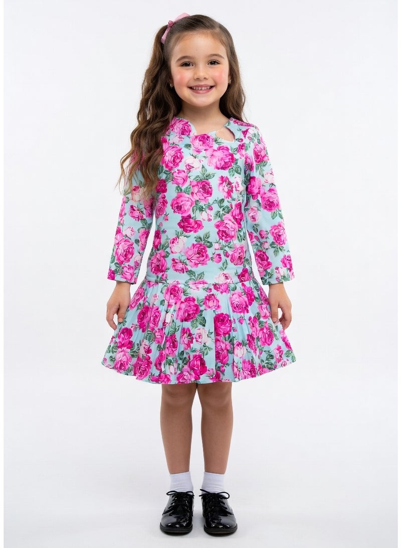 Queen FLOWER DRESS BLUE FLOWER DRESS BLUE Girls Party Dress, Princess Dress Party Wear Wedding Evening Formal Pageant Dance Gown for Birthday Kid Girls Elegant - Image 1