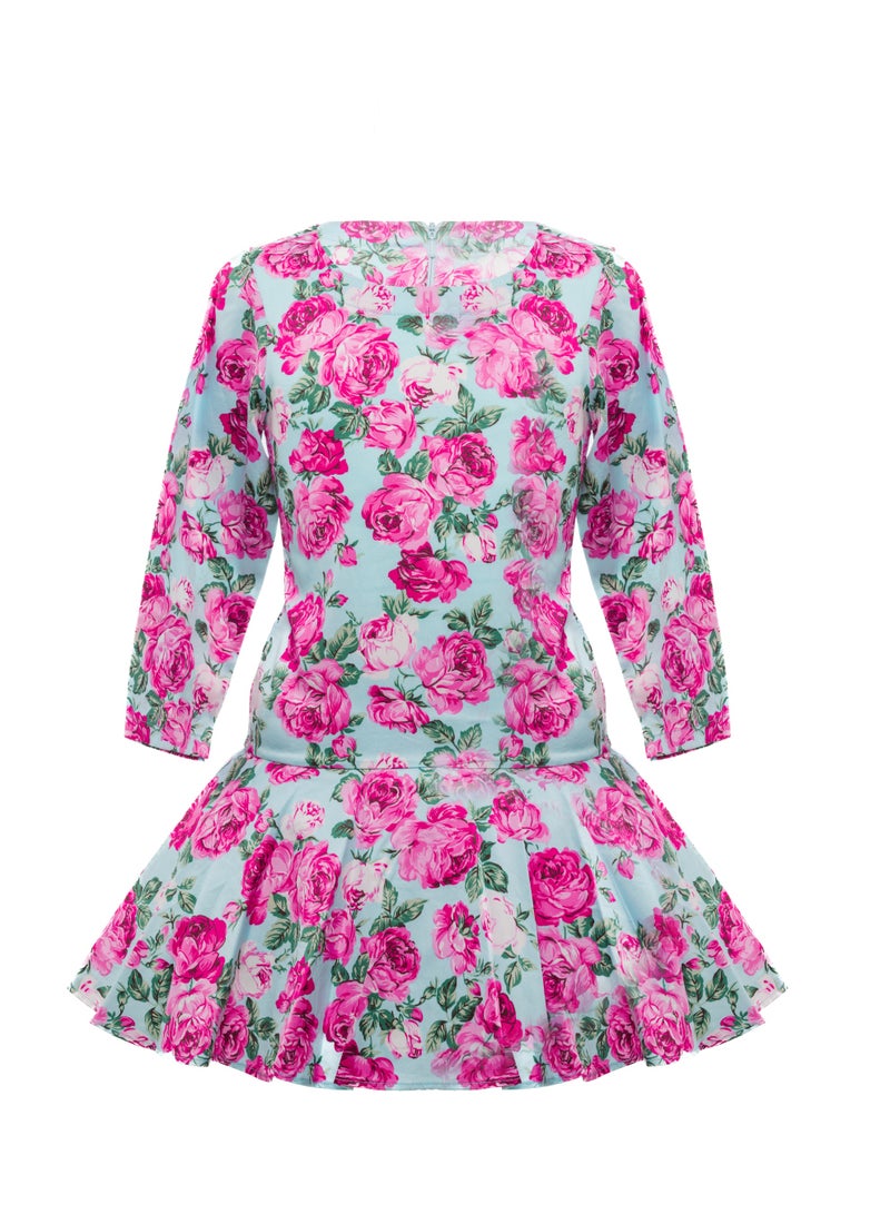 Queen FLOWER DRESS BLUE FLOWER DRESS BLUE Girls Party Dress, Princess Dress Party Wear Wedding Evening Formal Pageant Dance Gown for Birthday Kid Girls Elegant - Image 2