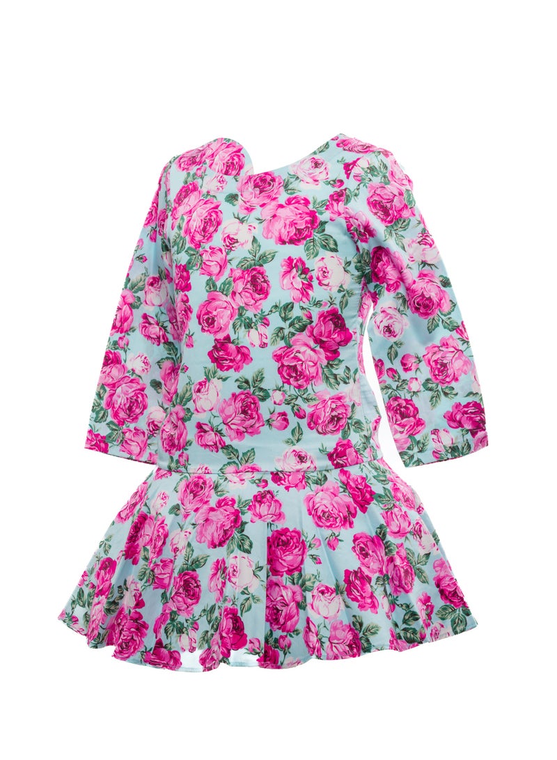 Queen FLOWER DRESS BLUE FLOWER DRESS BLUE Girls Party Dress, Princess Dress Party Wear Wedding Evening Formal Pageant Dance Gown for Birthday Kid Girls Elegant - Image 3