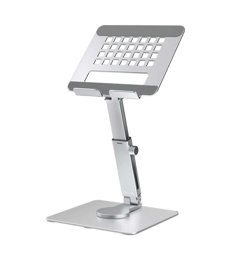 Silvery Aluminum Alloy Adjustable Height Laptop Stand 360 Rotating Base - Image 1